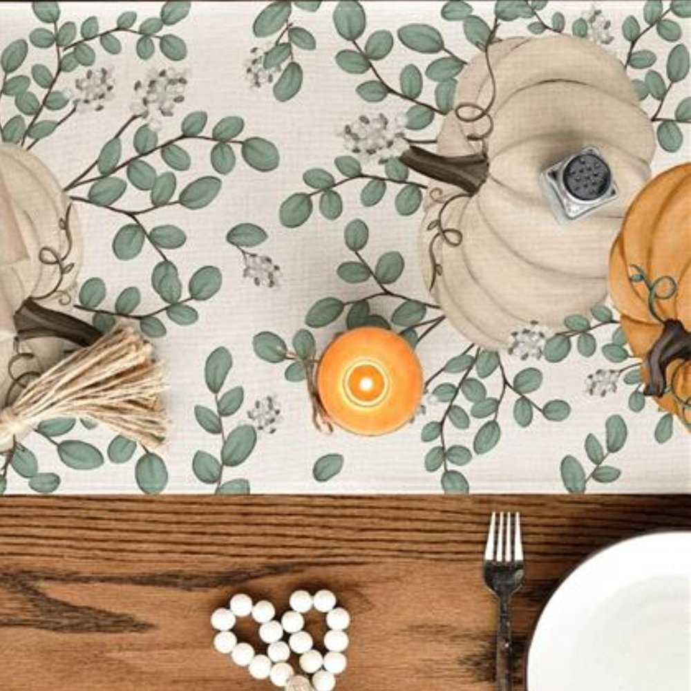 Pumpkin Table Runner Orange Cottage Farmhouse Thanksgiving Long Cloth Fall Decor - Picture 7 of 8